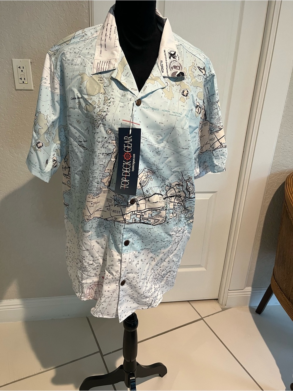 Men's Light Blue Nautical Map Button-Up Shirt